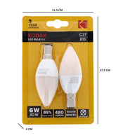 2PK KODAK LED BULB CANDLE B15 BAYONET 6W WARM WHITE